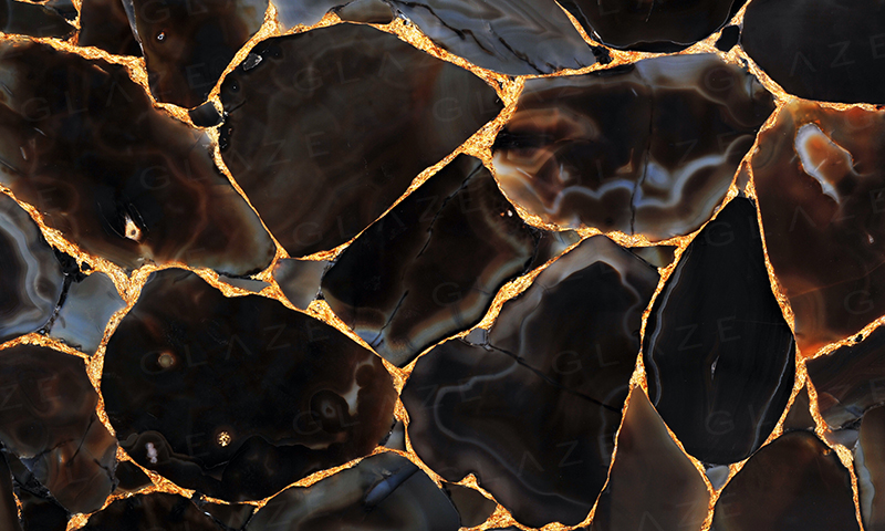 Precious Stone AGATE Black Diamond with Gold