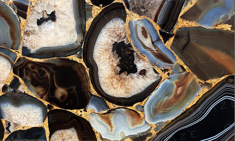 Precious Stone AGATE Umbra with Gold